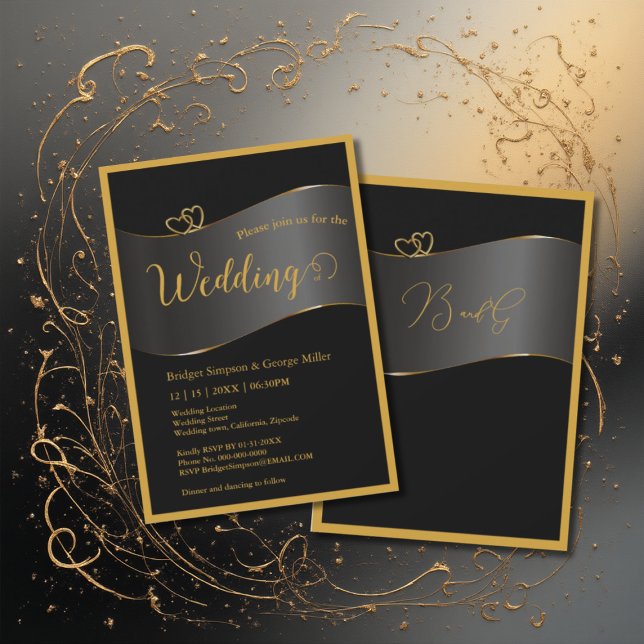 black gold frame monogram typography wedding invitation (Creator Uploaded)