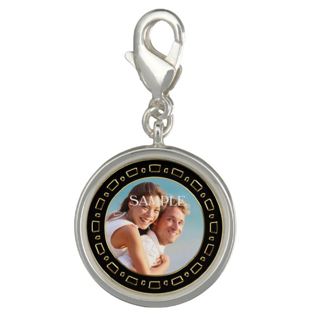 Black Gold Frame Sweetheart Photo Template Charm (Front)