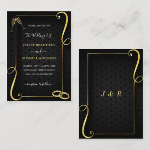 Black Gold Frame Wedding Invitations Template
