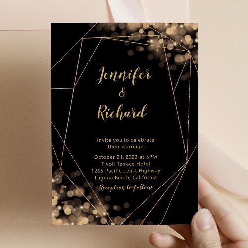 Black  Gold Frame with Bokeh Lights Invitation