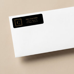Black & Gold Framed Monogram Return Address Labels
