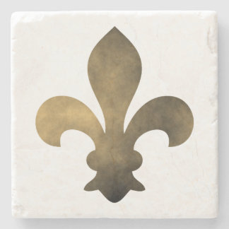 Black Gold French Fleur de Lis Stone Coaster