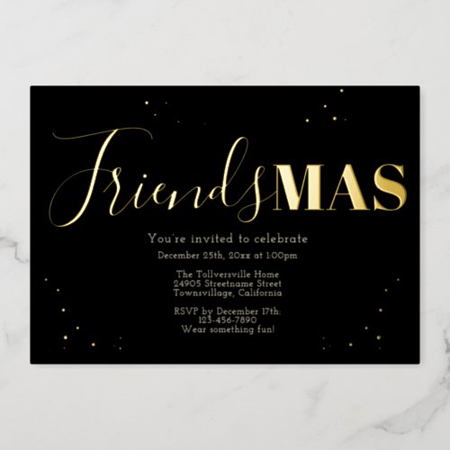 Black Gold Friendsmas Christmas Foil Invitation