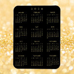 Black Gold Full Year 2024 Calendar Fridge Kitchen Magnet<br><div class="desc">Custom,  beautiful elegant faux gold script typography on black,  2024 full year calendar,  high-quality,  water and stain resistant,  flexible magnet,  for any magnetic surface at home or office. Makes a great custom gift for friends and family,  for holidays,  christmas,  new years.</div>