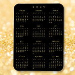 Black Gold Full Year 2025 Calendar Fridge Kitchen Magnet<br><div class="desc">Custom,  beautiful elegant faux gold script typography on black,  2025 full year calendar,  high-quality,  water and stain resistant,  flexible magnet,  for any magnetic surface at home or office. Makes a great custom gift for friends and family,  for holidays,  christmas,  new years.</div>