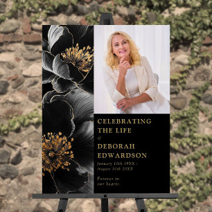Black Gold Funeral Celebration Of Life Photo Sign