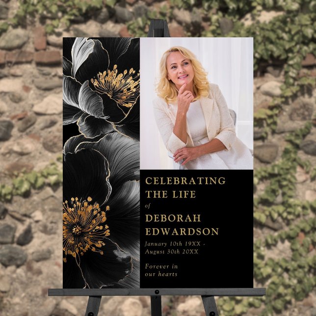 Black Gold Funeral Celebration Of Life Photo Sign (Black Gold Funeral Celebration Of Life Photo Sign)