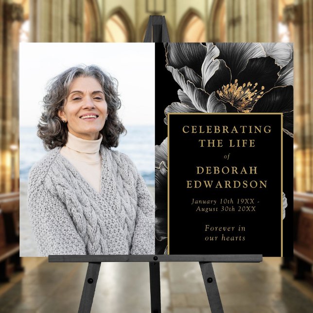 Black Gold Funeral Celebration Of Life Photo Sign (Black Gold Funeral Celebration Of Life Photo Sign)