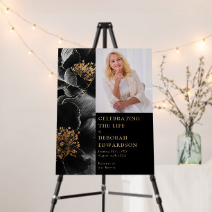 Black Gold Funeral Celebration Of Life Photo Sign