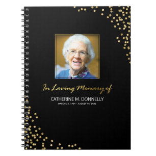 Black Gold Funeral Condolence Photo Memorial Notebook