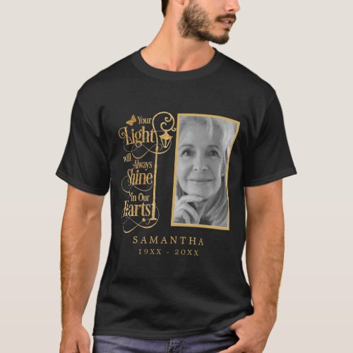 Black Gold Funeral Custom Photo Memorial T_Shirt