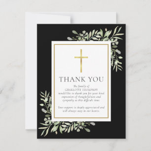 Black Gold Funeral Memorial Christian Photo Thank You Card
