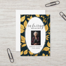 Black & Gold Funeral Memorial Prayer Photo Card