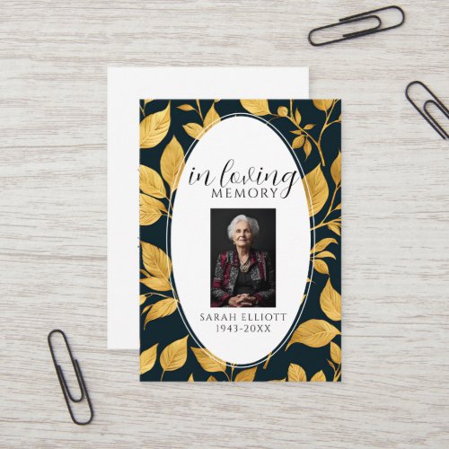 Black & Gold Funeral Memorial Prayer Photo Card