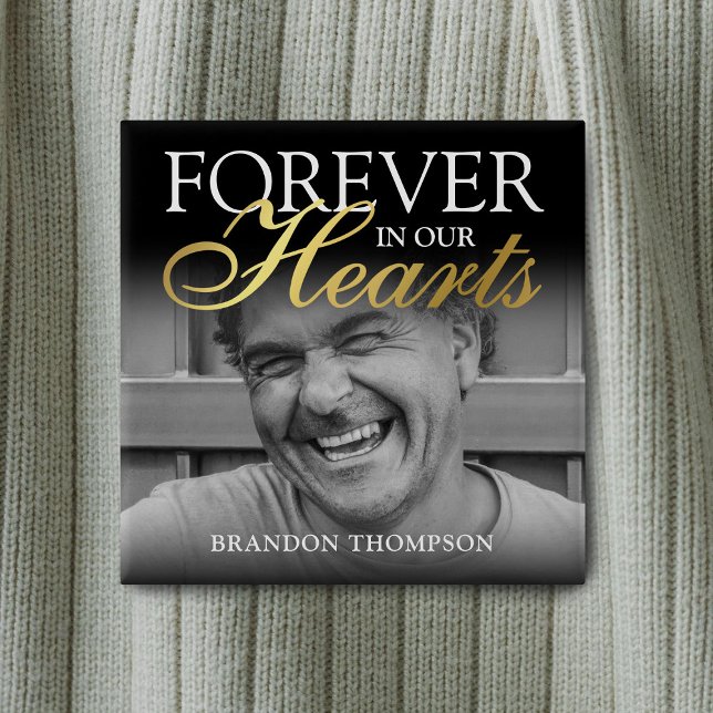 Black Gold Funeral Photo Memorial Button (Creator Uploaded)