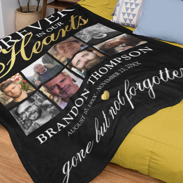 Black Gold Funeral Photo Memorial Fleece Blanket Zazzle