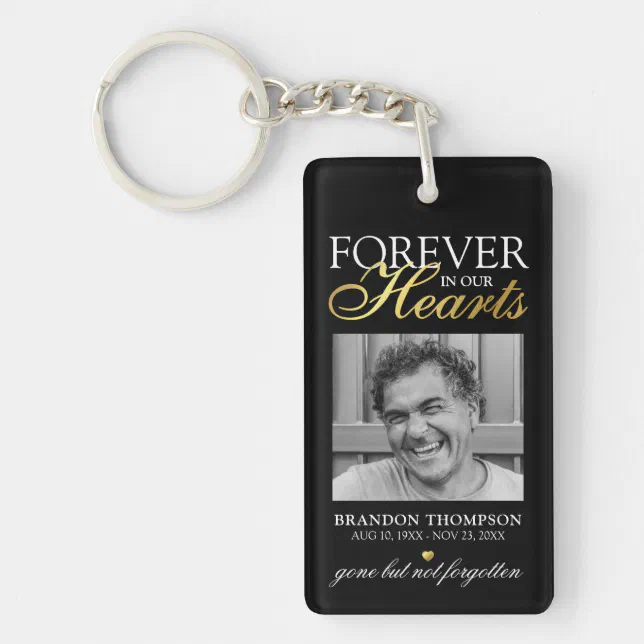 Black Gold Funeral Photo Memorial Keepsake Keychain | Zazzle