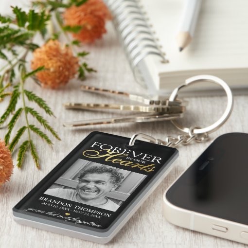 Black Gold Funeral Photo Memorial Keepsake Keychain Zazzle