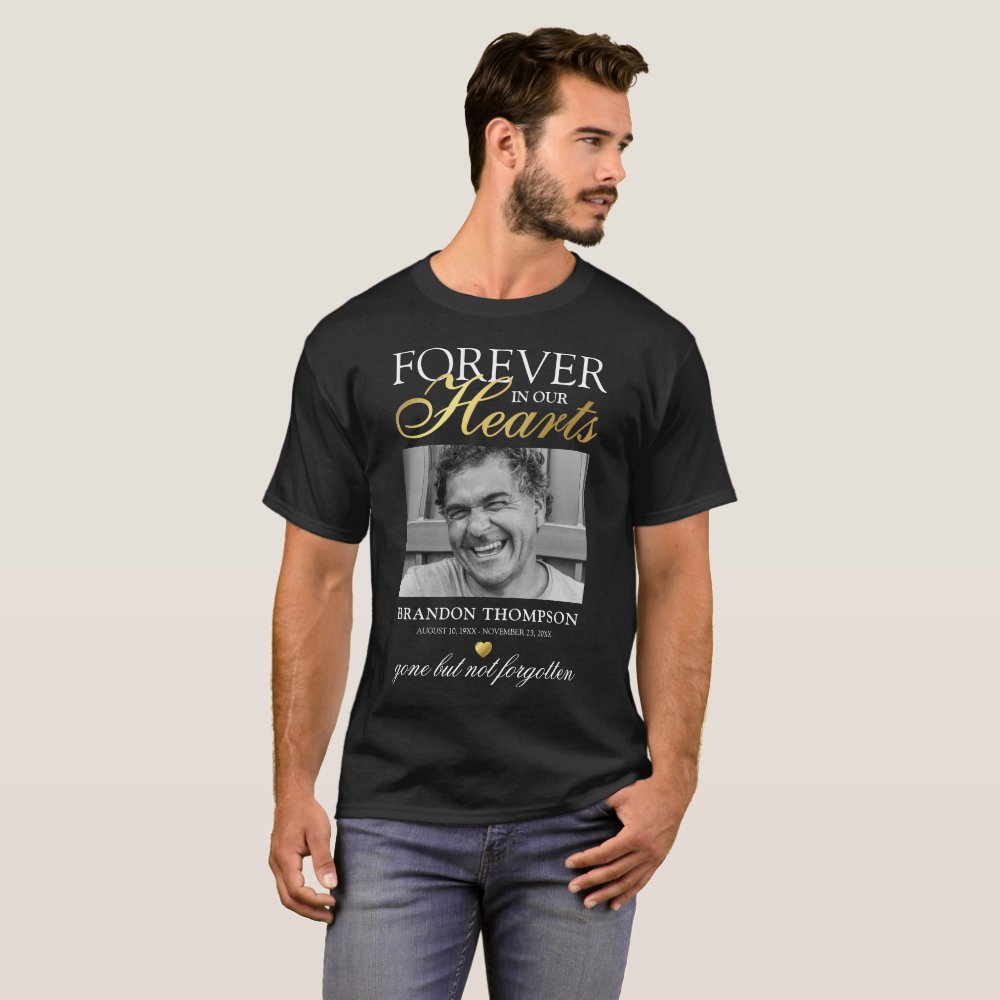 Black Gold Funeral Photo Memorial Personalized T-Shirt