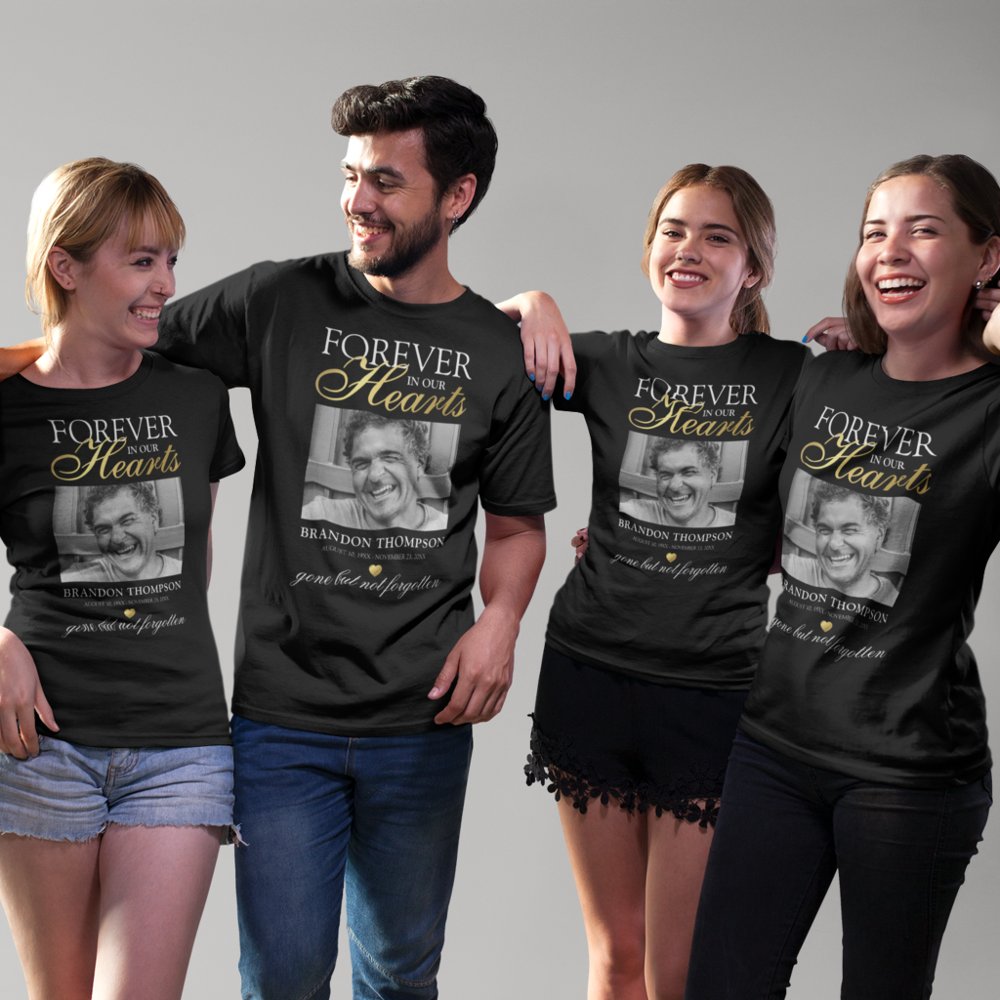 Discover Black Gold Funeral Photo Memorial Personalized T-Shirt