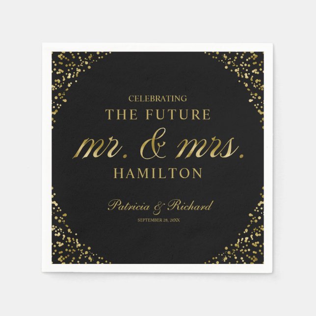 Black Gold Future Mr And Mrs Engagement Party Napkins (Front)