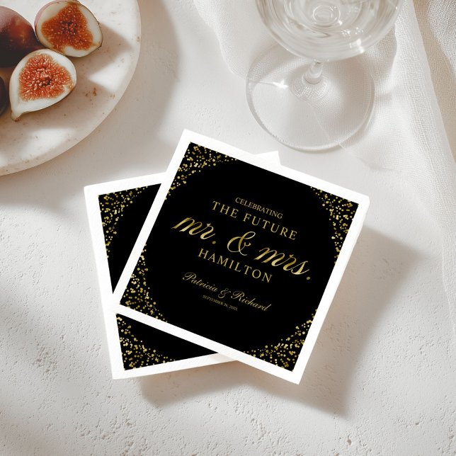 Black Gold Future Mr And Mrs Engagement Party Napkins (Creator Uploaded)