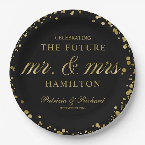 Black Gold Future Mr and Mrs Engagement Party Paper Plates