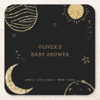 Black Gold Galaxy Moon Star Boy Baby Shower 