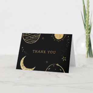 Black Gold Galaxy Moon Star Boy Baby Shower Thank You Card