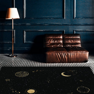 Black & Gold Galaxy Space Abstract Area  Rug