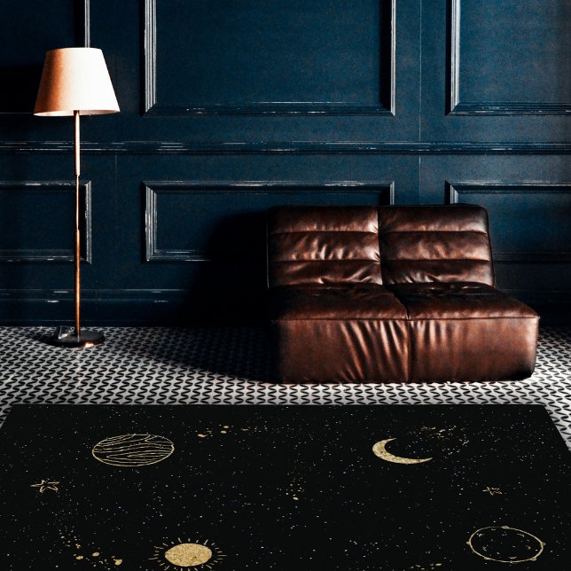 Black & Gold Galaxy Space Abstract Area  Rug (Black & Gold Galaxy Space Abstract Area Rug)
