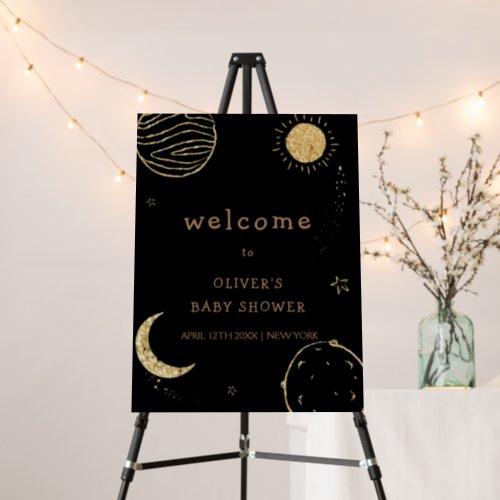 Black Gold Galaxy Space Baby Shower Welcome Sign 