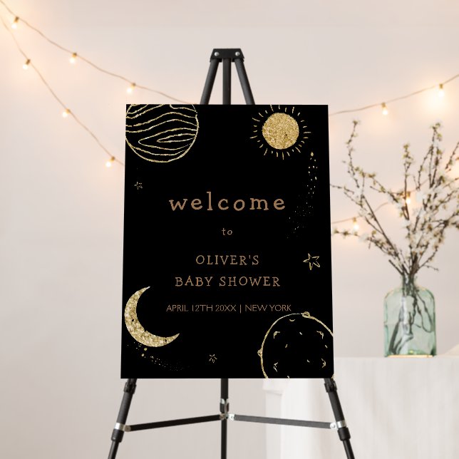 Black Gold Galaxy Space Baby Shower Welcome Sign  (In Situ (Stand))