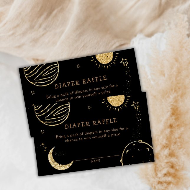 Black Gold Galaxy Space Diaper Raffle Baby Shower  Enclosure Card (Black Gold Galaxy Space Diaper Raffle Baby Shower Enclosure Card)