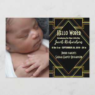 Black Gold gatsby Baby Boy Birth Announcement