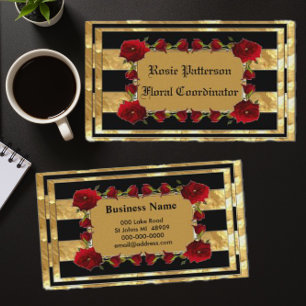 Black Gold Gem Roses Business Card