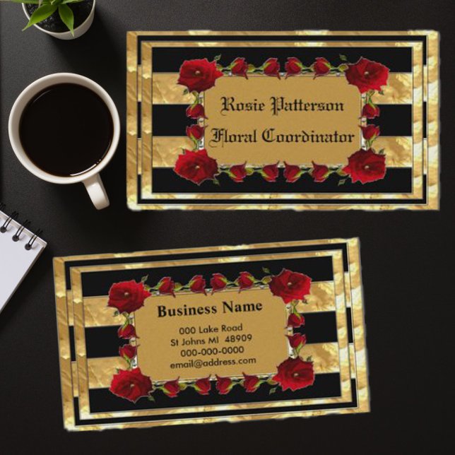 Black Gold Gem Roses Business Card (Creator Uploaded)