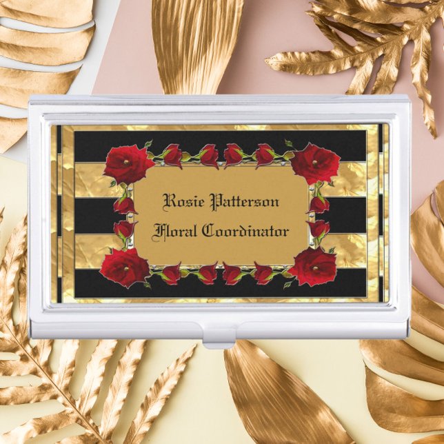 Black Gold Gem Roses  Business Card Case (Creator Uploaded)