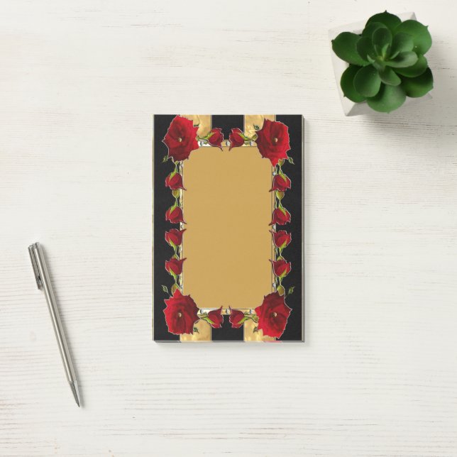 Black Gold Gem Roses Post-it Notes (Office)