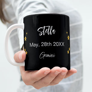 Black gold Gemini star constellation birthday Coffee Mug