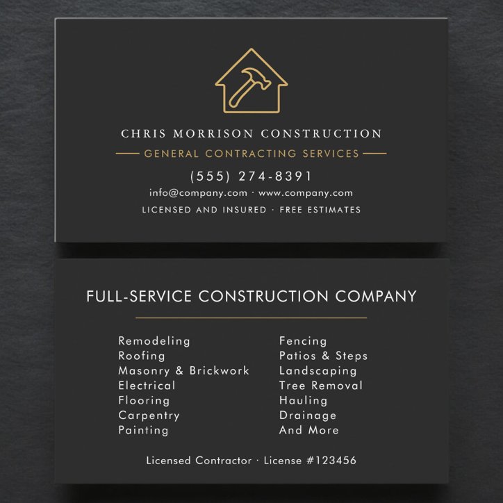 Black Gold General Contractor Business Card