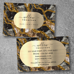 Black Gold Geode Agate Glitter Business Card