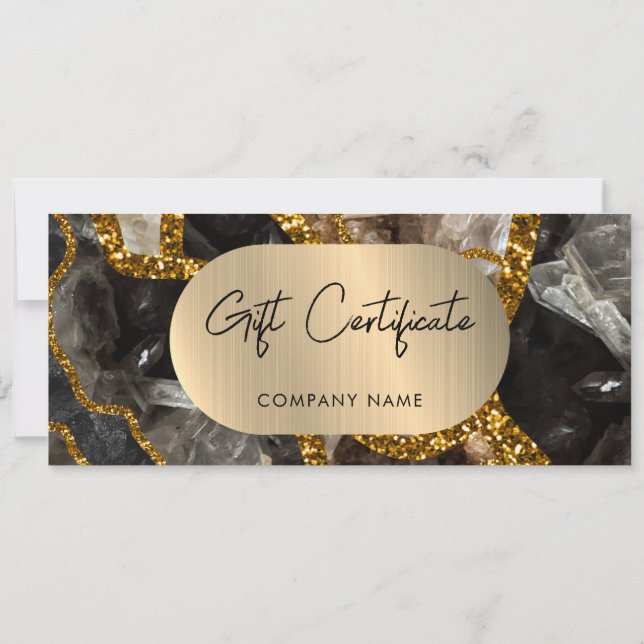 Black Gold Geode Business Gift Certificate Voucher (Back)
