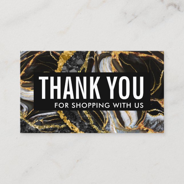Black& Gold Geode Marble Business Thank You Card (Front)
