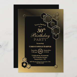Black Gold Geometric 30th Birthday Party Invitation