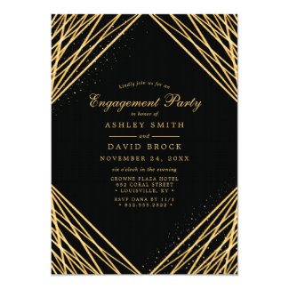Black Gold Geometric Abstract Engagement Party Invitation