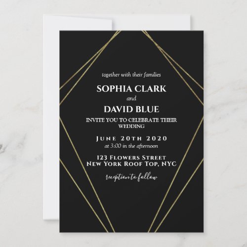 Black Gold Geometric Art Deco Luxury Wedding Invitation