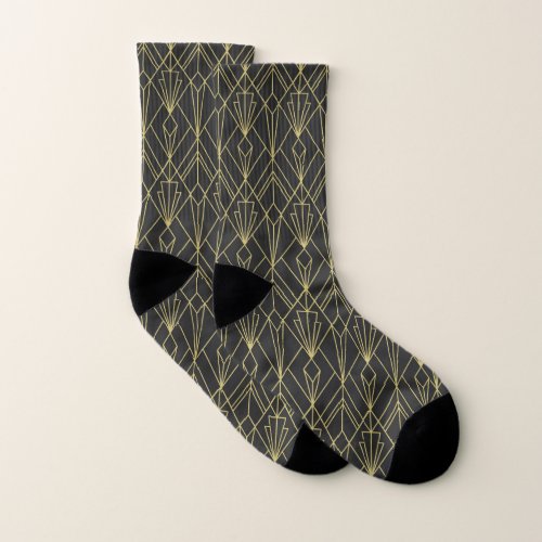Black gold geometric art deco vintage pattern socks