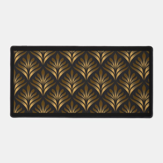 Black & Gold Geometric Design Desk Mat (Front)