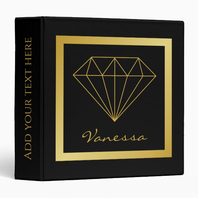 Black Gold Geometric Diamond 3 Ring Binder (Front/Spine)